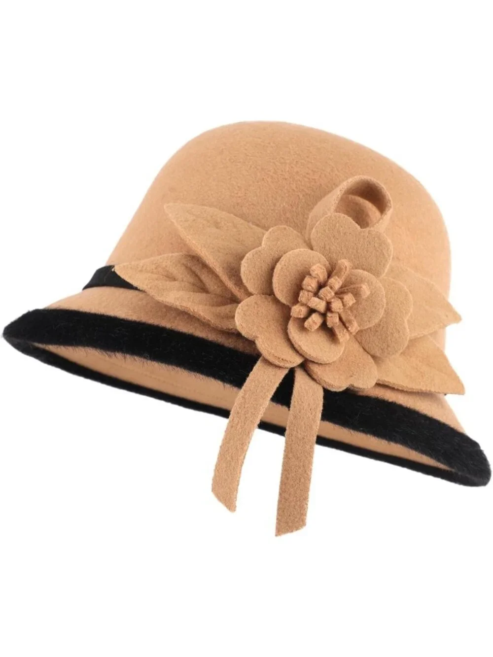 Vintage Wool Felt Bucket Hat for Women - Cloche Fedora Winter Bowler with Bow